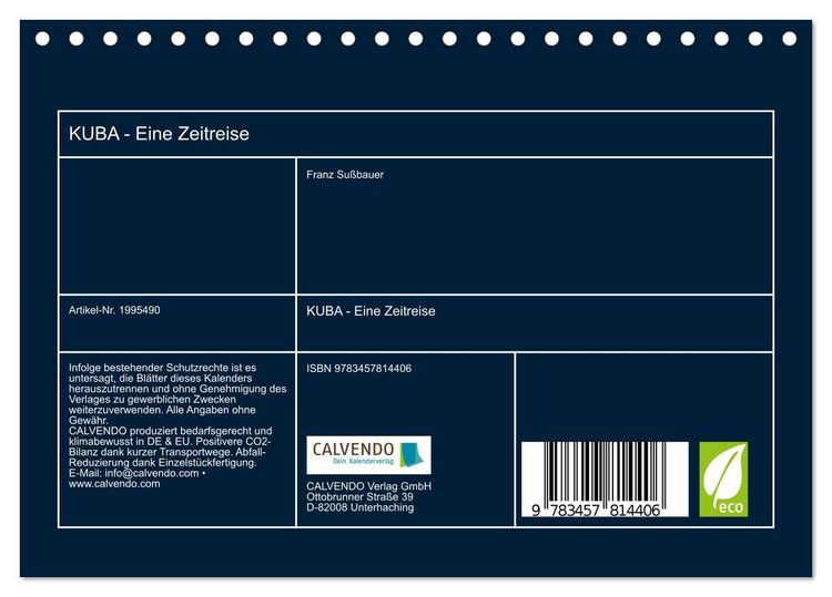 Produktbild: KUBA - Eine Zeitreise (Tischkalender 2026 DIN A5 quer), CALVENDO Monatskalender