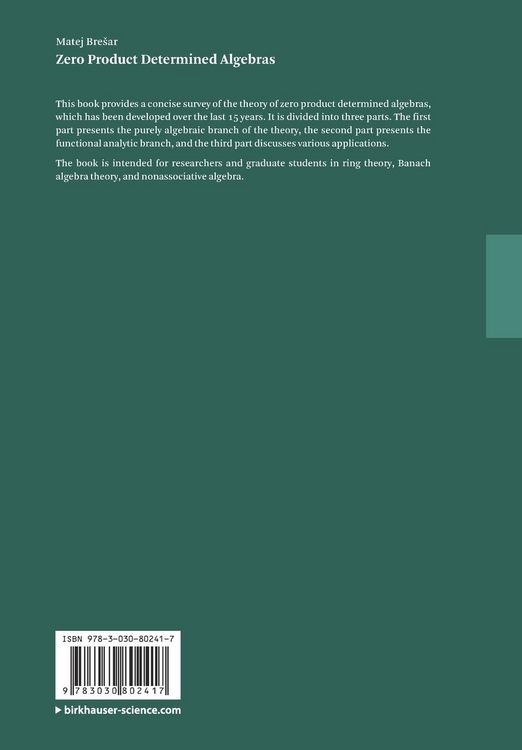 Produktbild: Zero Product Determined Algebras