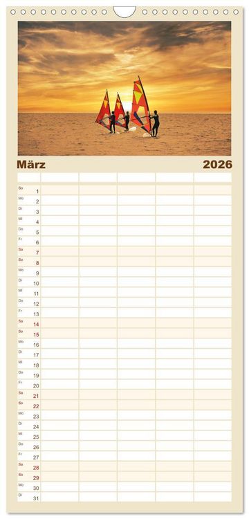 Produktbild: Familienplaner 2026 - Traumhafte Sonnenunterg&auml;nge an der Nordsee mit 5 Spalten (Wandkalender, 21 x 45 cm) CALVENDO