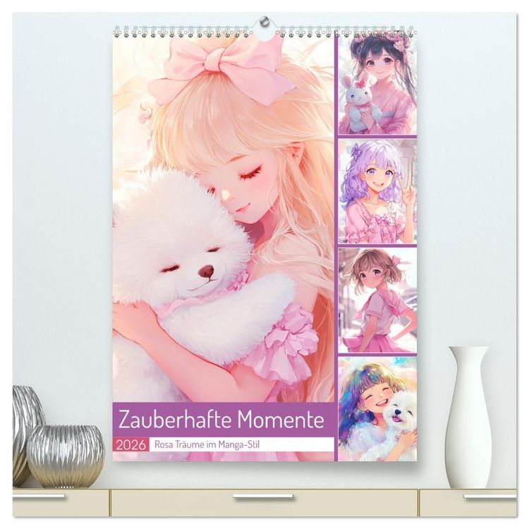 Produktbild: Zauberhafte Momente. Rosa Tr&auml;ume im Manga-Stil (hochwertiger Premium Wandkalender 2026 DIN A2 hoch), Kunstdruck in Hochglanz