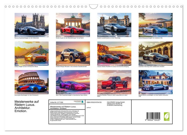 Produktbild: Meisterwerke auf R&auml;dern Luxus. Architektur. Emotion. (Wandkalender 2026 DIN A3 quer), CALVENDO Monatskalender