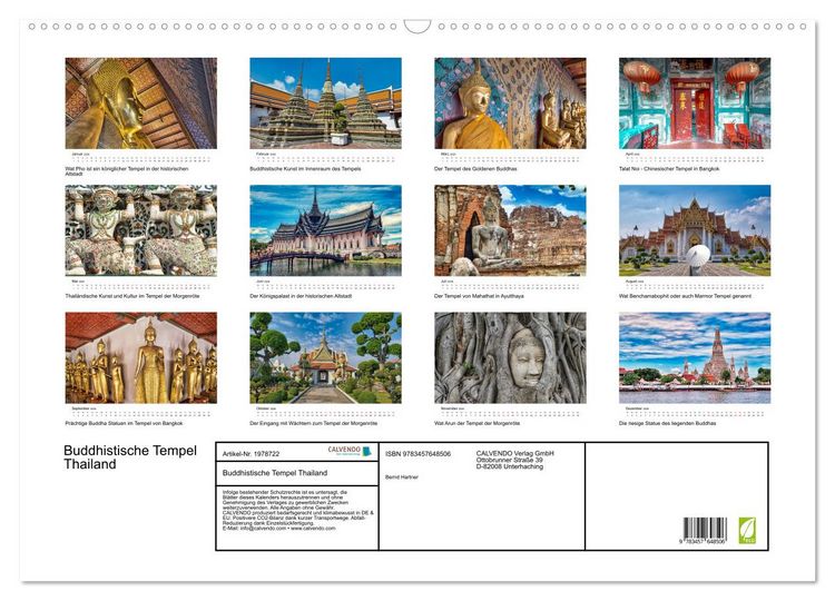 Produktbild: Buddhistische Tempel Thailand (Wandkalender 2026 DIN A2 quer), CALVENDO Monatskalender