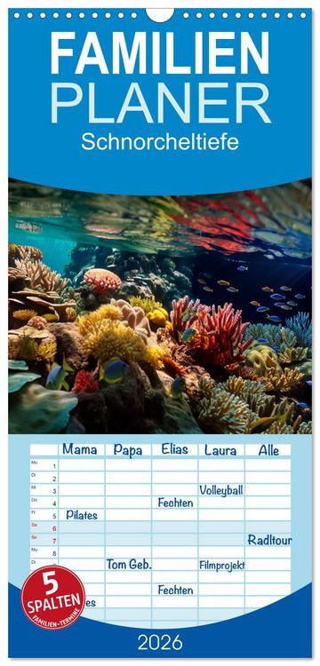 Produktbild: Familienplaner 2026 - Schnorcheltiefe mit 5 Spalten (Wandkalender, 21 x 45 cm) CALVENDO