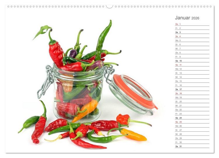 Produktbild: Echt scharf - Der Chili-K&uuml;chen-Planer (Wandkalender 2026 DIN A2 quer), CALVENDO Monatskalender
