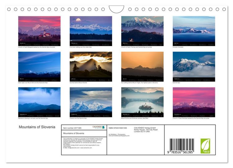 Produktbild: Mountains of Slovenia (Wall Calendar 2026 DIN A4 landscape), CALVENDO 12 Month Wall Calendar