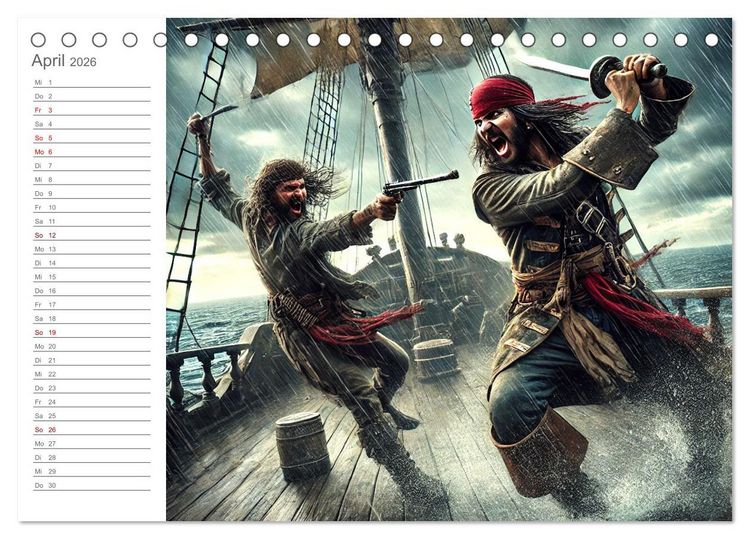 Produktbild: KI Piraten - Abenteuer der Seer&auml;uber auf hoher See (Tischkalender 2026 DIN A5 quer), CALVENDO Monatskalender
