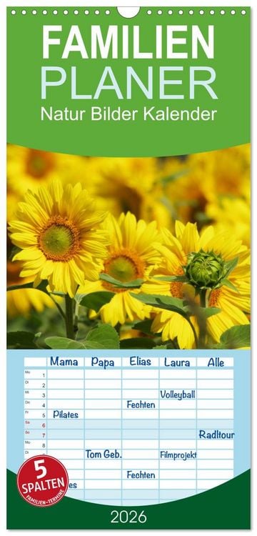 Produktbild: Familienplaner 2026 - Natur Bilder Kalender mit 5 Spalten (Wandkalender, 21 x 45 cm) CALVENDO