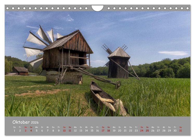 Produktbild: Historische M&uuml;hlen - R&auml;der und Fl&uuml;gel der Vergangenheit (Wandkalender 2026 DIN A4 quer), CALVENDO Monatskalender