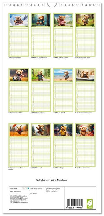 Produktbild: Familienplaner 2026 - Teddyb&auml;r und seine Abenteuer mit 5 Spalten (Wandkalender, 21 x 45 cm) CALVENDO