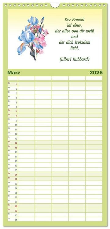 Produktbild: Familienplaner 2026 - 12 unterhaltsame Zitate f&uuml;r ein sch&ouml;nes Jahr mit 5 Spalten (Wandkalender, 21 x 45 cm) CALVENDO