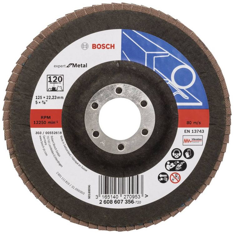 Produktbild: Bosch Accessories 2608607356 X551 F&auml;cherschleifscheibe Durchmesser 125 mm Bohrungs-&Oslash; 22.33 mm K&ouml;rnung (num) 120 Stahl 1 St.