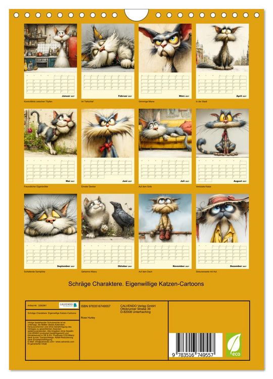 Produktbild: Schr&auml;ge Charaktere. Eigenwillige Katzen-Cartoons (Wandkalender 2027 DIN A4 hoch), CALVENDO Monatskalender