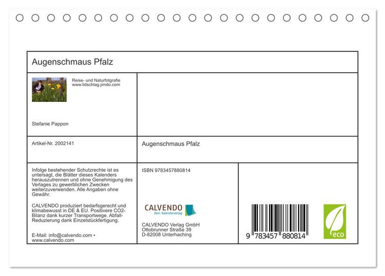 Produktbild: Augenschmaus Pfalz (Tischkalender 2026 DIN A5 quer), CALVENDO Monatskalender