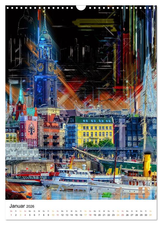 Produktbild: Hamburg bunte Stadt (Wandkalender 2026 DIN A3 hoch), CALVENDO Monatskalender