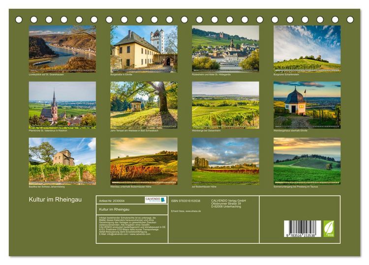 Produktbild: Kultur im Rheingau (Tischkalender 2026 DIN A5 quer), CALVENDO Monatskalender