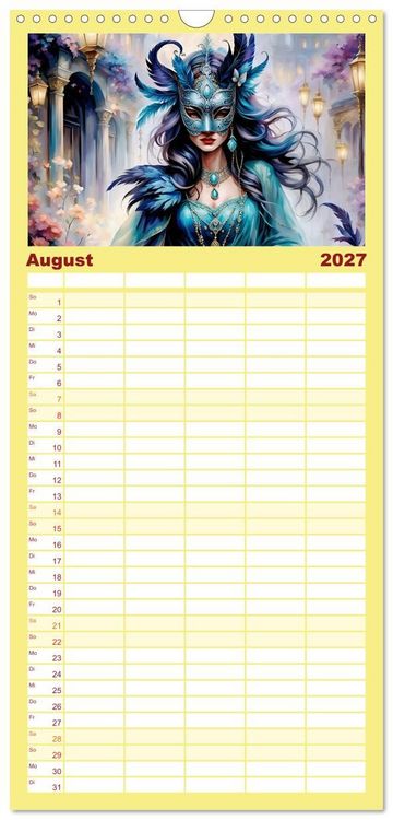 Produktbild: Familienplaner 2027 - Maskerade Deluxe mit 5 Spalten (Wandkalender, 21 x 45 cm) CALVENDO