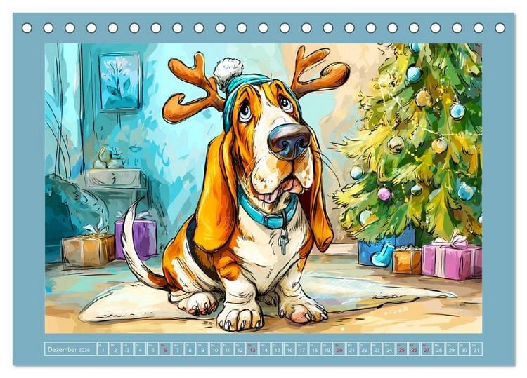 Produktbild: Basset Fun. Niedliche Hunde Cartoons zum Schmunzeln (Tischkalender 2026 DIN A5 quer), CALVENDO Monatskalender