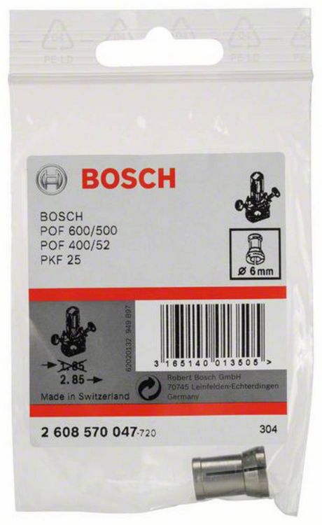 Produktbild: Spannzange ohne Spannmutter, 6 mm, f&uuml;r Bosch-Oberfr&auml;se Bosch Accessories 2608570047 Durchmesser 6 mm