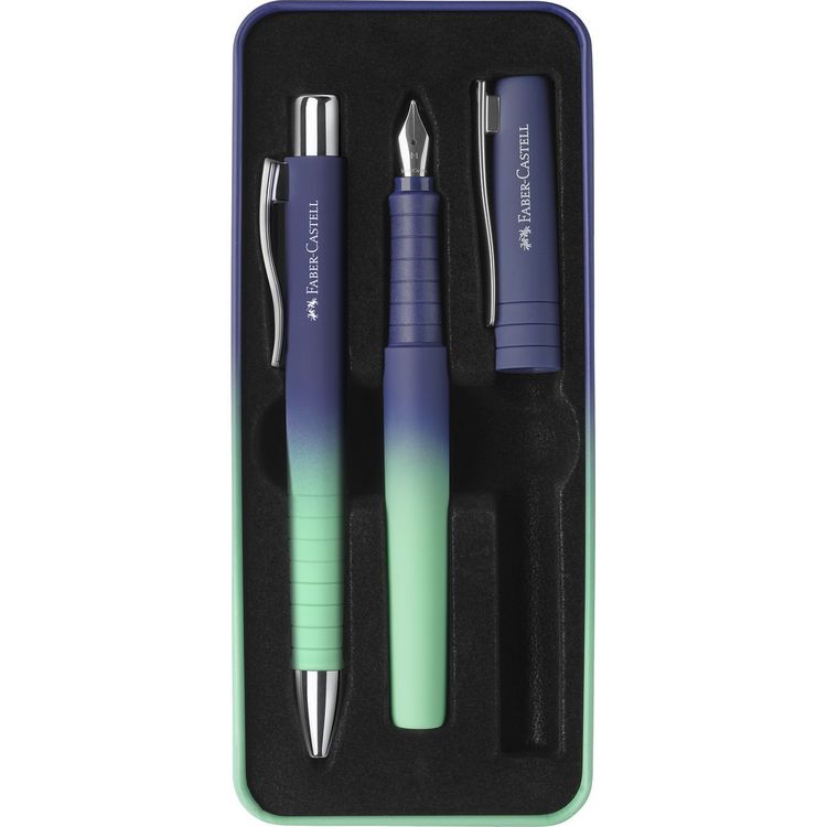Produktbild: Faber-Castell Geschenkset F&uuml;ller + Kugelschreiber Poly Ball Pen buzzing blue