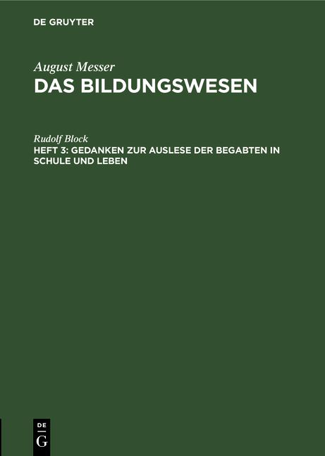 Produktbild: Gedanken zur Auslese der Begabten in Schule und Leben