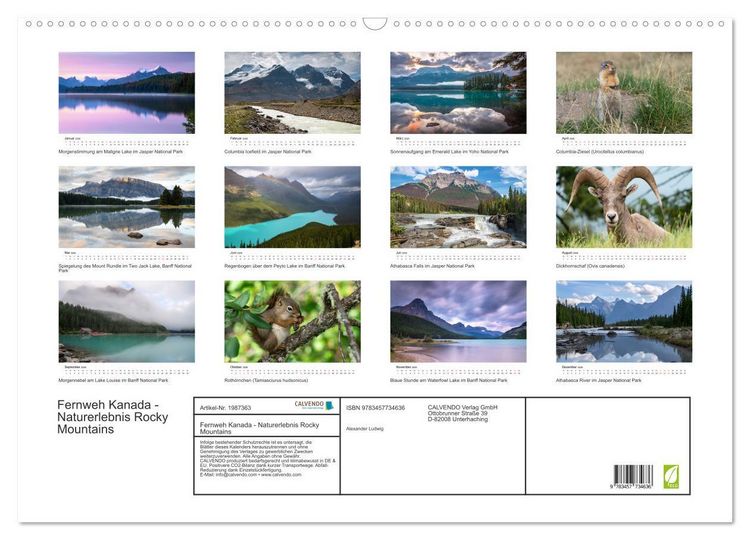 Produktbild: Fernweh Kanada - Naturerlebnis Rocky Mountains (Wandkalender 2026 DIN A2 quer), CALVENDO Monatskalender
