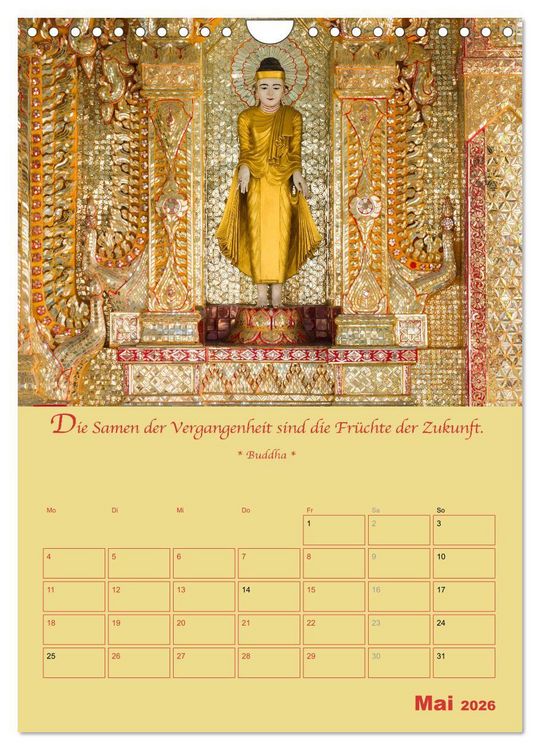 Produktbild: BUDDHA IN GOLD - Mit buddhistischen Spr&uuml;chen (Wandkalender 2026 DIN A4 hoch), CALVENDO Monatskalender