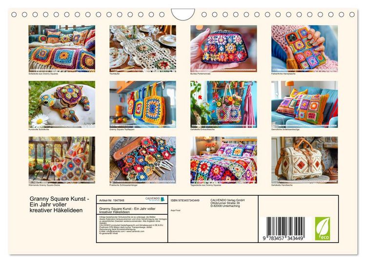 Produktbild: Granny Square Kunst - Ein Jahr voller kreativer H&auml;kelideen (Wandkalender 2026 DIN A4 quer), CALVENDO Monatskalender