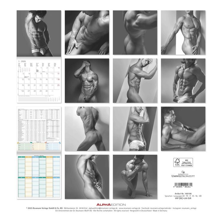 Produktbild: Masculine 2026 - Broschürenkalender 30x30 cm (30x60 geöffnet) - Kalender mit Platz für Notizen - Maskulin - Bildkalender - Wandplaner - Erotikkalender