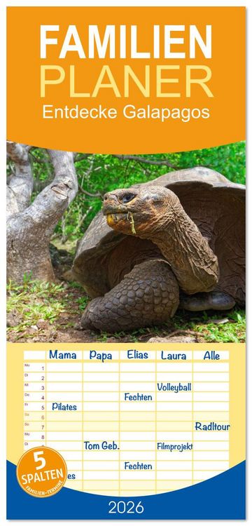 Produktbild: Familienplaner 2026 - Entdecke Galapagos mit 5 Spalten (Wandkalender, 21 x 45 cm) CALVENDO