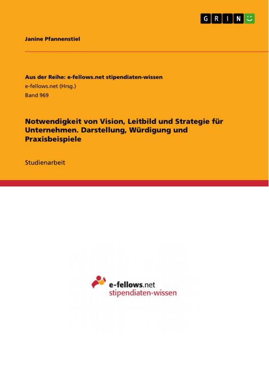 Produktbild: Notwendigkeit von Vision, Leitbild und Strategie f&uuml;r Unternehmen. Darstellung, W&uuml;rdigung und Praxisbeispiele
