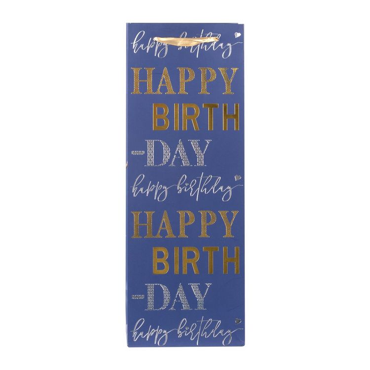 Produktbild: Idena Flaschentasche Happy Birthday blau 12,5x35x9xcm 210g/m&sup2; Hei&szlig;pr&auml;gung