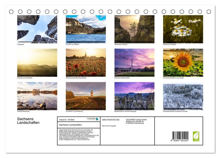 Produktbild: Sachsens Landschaften (Tischkalender 2026 DIN A5 quer), CALVENDO Monatskalender