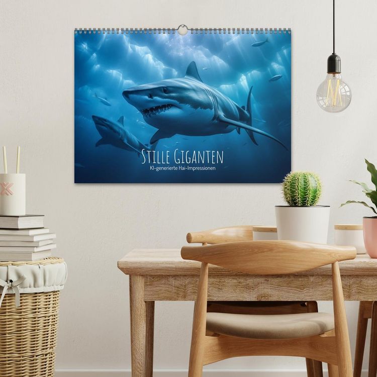 Produktbild: Stille Giganten - KI-generierte Hai-Impressionen (Wandkalender 2026 DIN A3 quer), CALVENDO Monatskalender