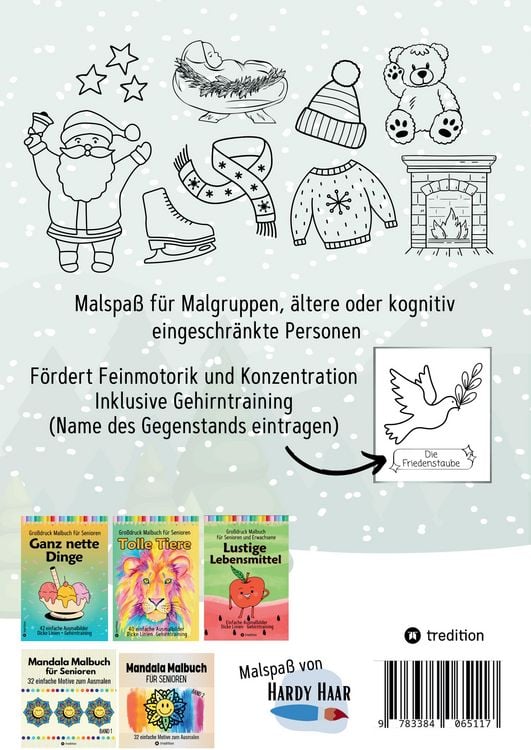 Produktbild: Malbuch f&uuml;r Senioren Weihnachten und Winterzeit 35 einfache Ausmalbilder Gehirntraining f&uuml;r Rentner, Malanf&auml;nger, Malgruppen Geschenkidee Weihnachtsgeschenk, Gruppenbetreuung, Neujahr