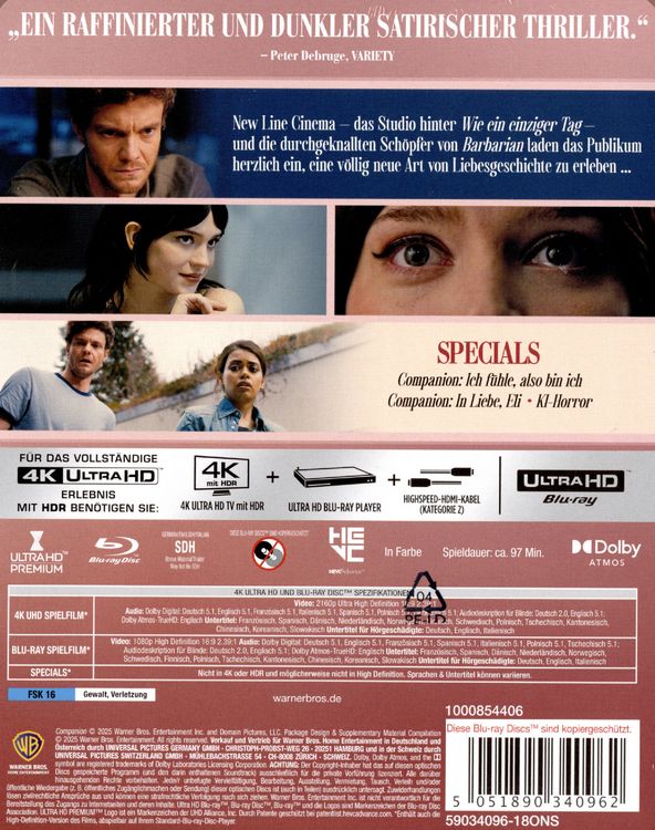 Produktbild: Companion - Die Perfekte Begleitung - Steelbook - Limited Edition (4K Ultra HD) (+ Blu-ray)