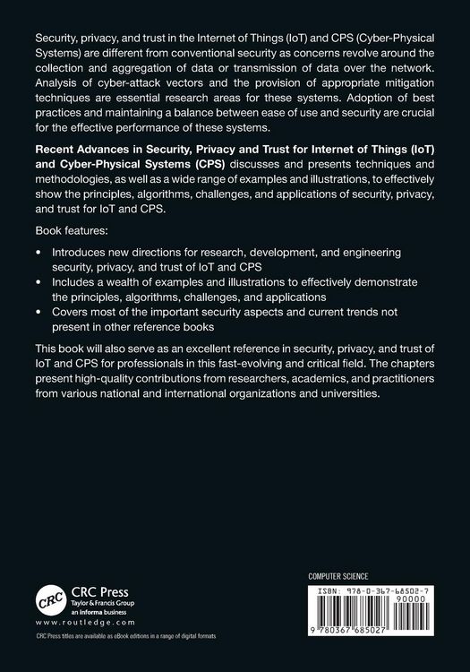 Produktbild: Recent Advances in Security, Privacy, and Trust for Internet of Things (IoT) and Cyber-Physical Systems (CPS)