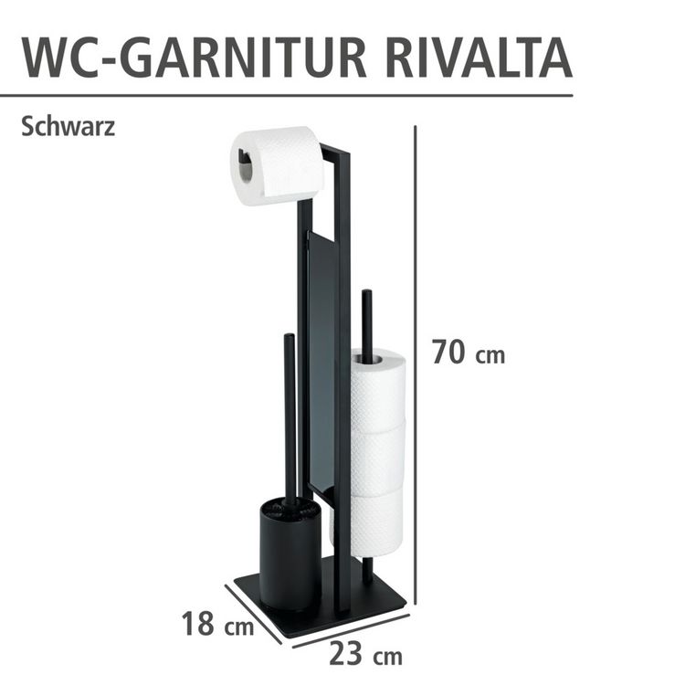 Produktbild: Stand WC-Garnitur Mod. Rivalta Schwarz matt, integrierter Toilettenpapierhalter und WC-B&uuml;rstenhalter