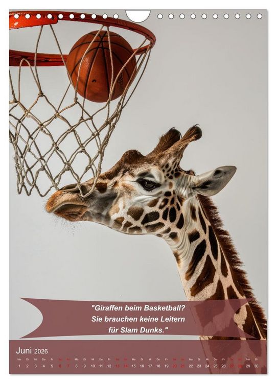 Produktbild: Der tierisch lustige Basketball-Kalender (Wandkalender 2026 DIN A4 hoch), CALVENDO Monatskalender