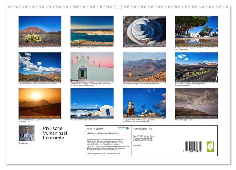 Produktbild: Idyllische Vulkaninsel Lanzarote (hochwertiger Premium Wandkalender 2027 DIN A2 quer), Kunstdruck in Hochglanz
