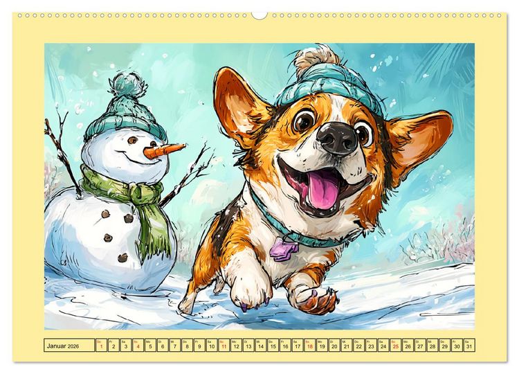 Produktbild: Lustige Corgis. Niedliche Cartoons von gl&uuml;cklichen Hunden (Wandkalender 2026 DIN A2 quer), CALVENDO Monatskalender