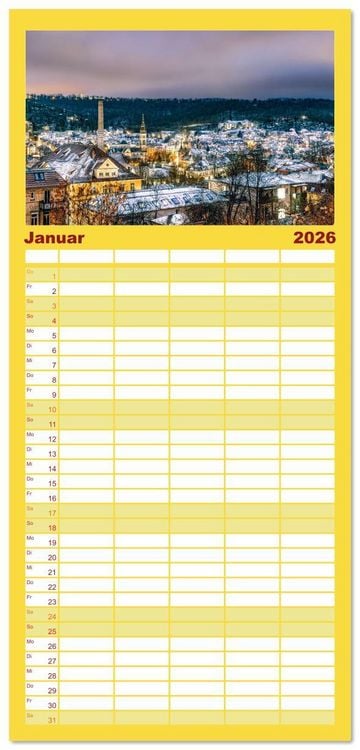Produktbild: Familienplaner 2026 - Malerisches Stuttgart mit 5 Spalten (Wandkalender, 21 x 45 cm) CALVENDO