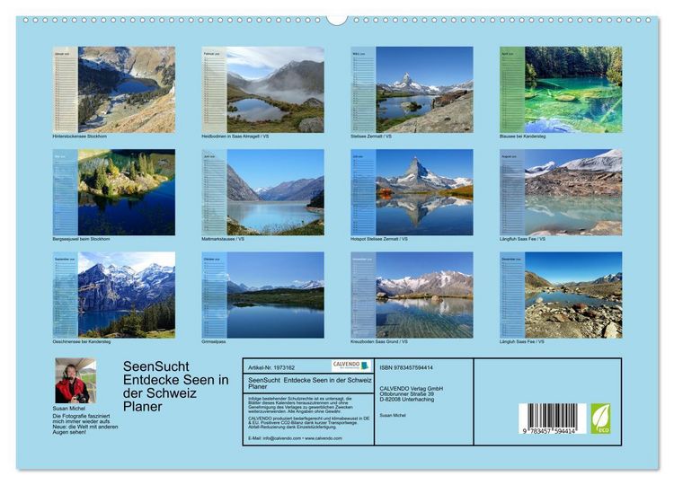 Produktbild: SeenSucht Entdecke Seen in der Schweiz Planer (hochwertiger Premium Wandkalender 2026 DIN A2 quer), Kunstdruck in Hochglanz