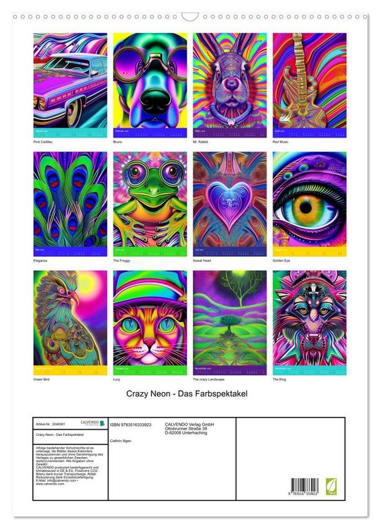 Produktbild: Crazy Neon - Das Farbspektakel (Wandkalender 2026 DIN A2 hoch), CALVENDO Monatskalender