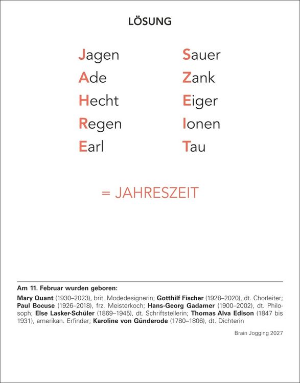 Produktbild: Brain Jogging Tagesabrei&szlig;kalender 2027 - Ged&auml;chtnis, Konzentration, Logik