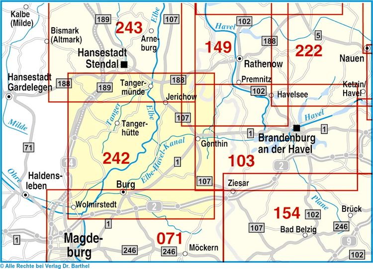 Produktbild: Radwander- und Wanderkarte Flusslandschaft Elbe. Burg, Jerichow, Tangerm&uuml;nde und Umgebung 1 : 50 000