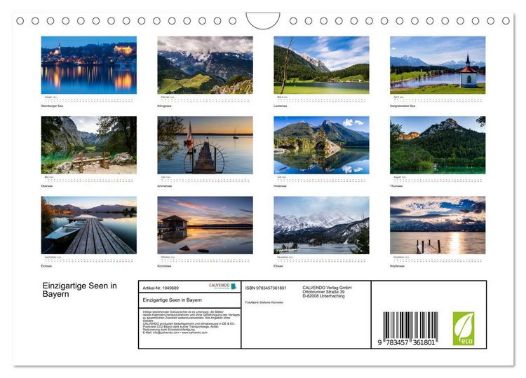 Produktbild: Einzigartige Seen in Bayern (Wandkalender 2026 DIN A4 quer), CALVENDO Monatskalender