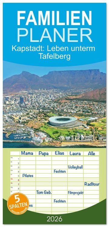 Produktbild: Familienplaner 2026 - Kapstadt: Leben unterm Tafelberg mit 5 Spalten (Wandkalender, 21 x 45 cm) CALVENDO