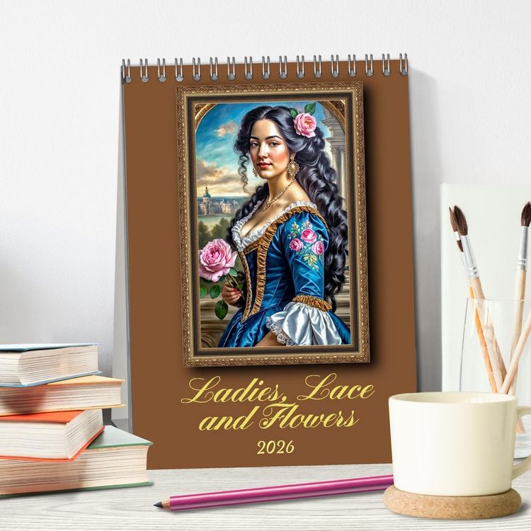 Produktbild: Ladies, Lace and Flowers (Desk Calendar 2026 DIN A5 portrait), CALVENDO 12 Month DeskCalendar