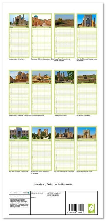 Produktbild: Familienplaner 2026 - Usbekistan, Perlen der Seidenstra&szlig;e mit 5 Spalten (Wandkalender, 21 x 45 cm) CALVENDO