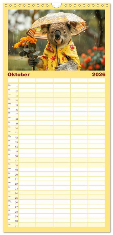 Produktbild: Familienplaner 2026 - Koalas im Modefieber. Flauschig und Chic beim Fotoshooting mit 5 Spalten (Wandkalender, 21 x 45 cm) CALVENDO